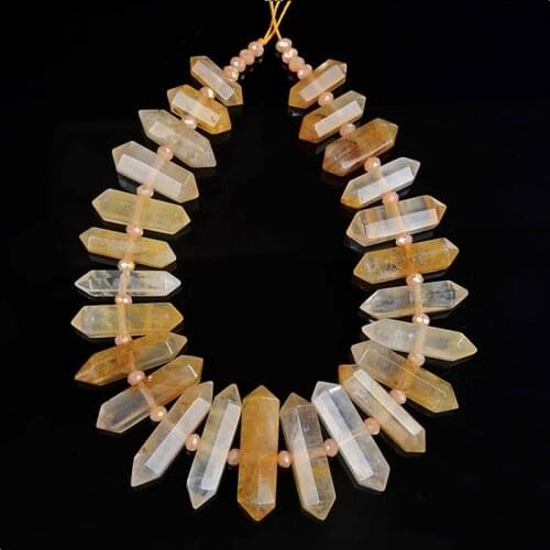 Natural Gemstone Citrine Crystal Quartz Point Beads Strand Rough Clear Quartz Pointed Pendant Beads For Necklace Earrings