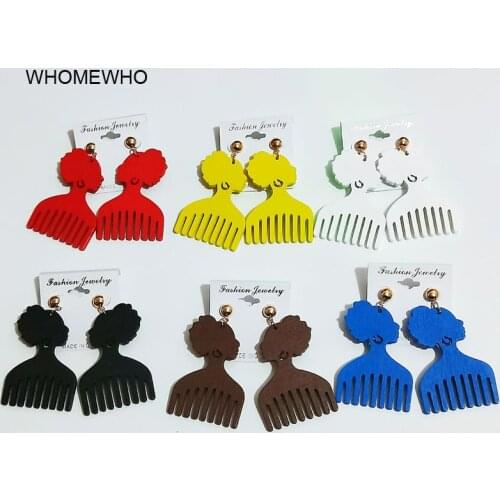 6 Colors Neon Candy Coated Africa Black Queen Comb Barber Wood Jewel Earrings Vintage Bohemia Party Jewelry Wooden DIY Accessory