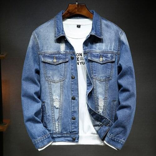 New Mens Blue Denim Jacket Fashion Lapel Long-sleeved Denim Jacket Casual Plus Size Male Slim Autumn Clothes