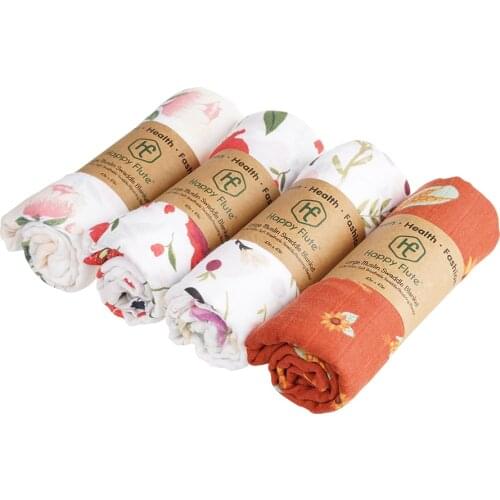 Happy Flute Muslin 100% Cotton 3PCS Baby Swaddles Soft Newborn Blankets Black White Gauze Infant Wrap Sleepping Swaddle