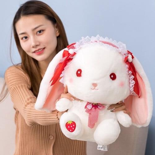 2021 30/40cm Lolita Rabbit Plush Toy Stuffed Doll Pretty Cartoon Bunny Kawaii Maiden Cartoon Bunny Doll Pink Red Rabbit Toy