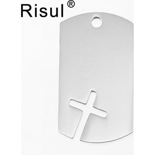 Risul Cross in military tag dog tag blank pendant both sides mirror polished stainless steel high quality wholesale 100pcs