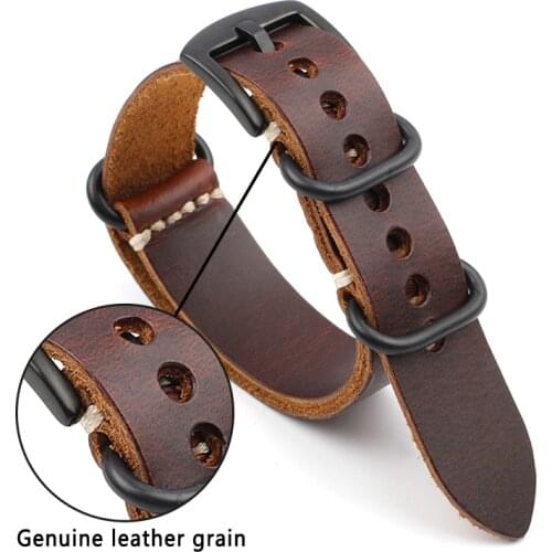 Onthelevel Genuine Leather Nato Zulu Strap 18mm 20mm 22mm 24mm Replacement Watchband Watch Accessories Wristband #D
