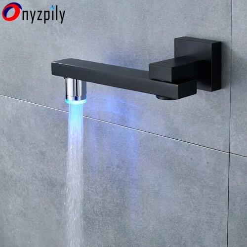 Oil Rubbed Brone Roation Bathroom LED Basin Faucet Wall Mounted Outlet Bathtub Shower