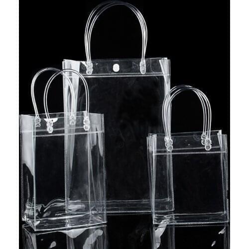 3 Sizes Clear Tote Waterproof Bag PVC Transparent Shopping Bag Travel Storage Bags Cosmetic Bag With Snap Gift Bag