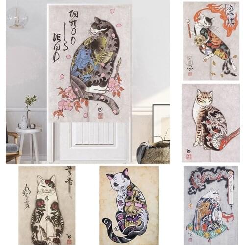 Cat Tattoo Shop Fabric Curtain Studio Office Door Curtain Bedroom Kitchen Half Panel Curtain Home Decoration Blackout Curtain