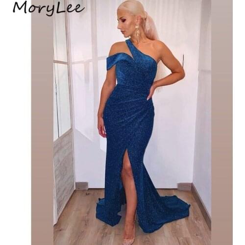 Prom Dresses New Arrival One Shoulder Floor Length Side Slit Mermaid Prom Dresses With Zipper Back vestidos de fiesta de noche