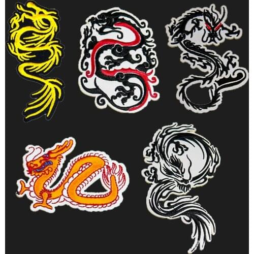 High Quality Black Chinese Dragon Cloth Patch Embroidered Motifs Diy Patch Applique Iron On Bag Coat Jeans Clothing Accessory