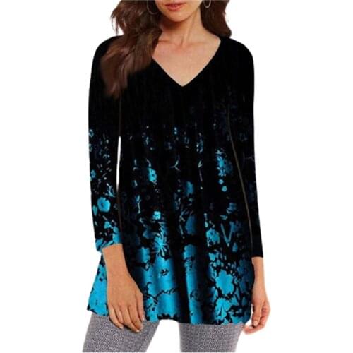 Digital Printed V-neck Tops Womens T-shirt Autumn 2021 New Long Sleeve Ladies Shirts Large Size Loose Streetwear Casual T shirts