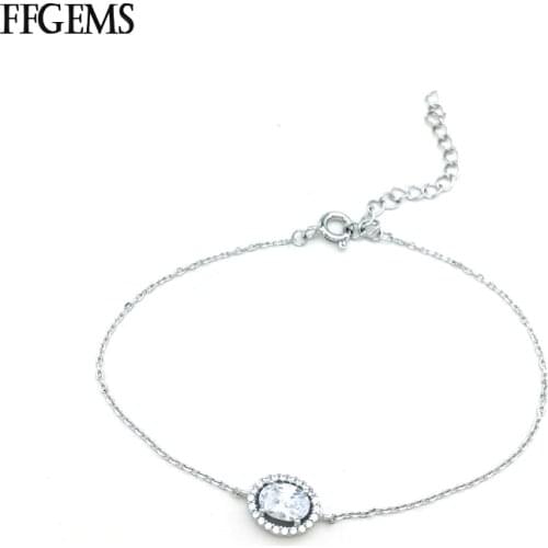 FFGems Fashion Real 925 Silver Sterling Created Moissante Diamond Bracelete Bangle Elegant Women Jewelry Party Wedding Gifts
