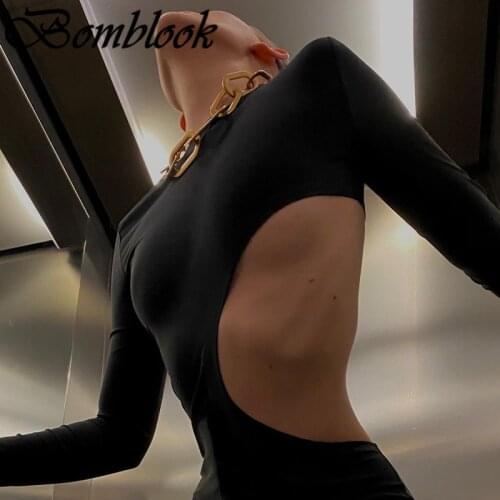 Bomblook Sexy Party Club Bodycon Dresses For Women 2021 Summer Solid O-neck Long Sleeve Cut Out Midi Night Dress Female Outfits