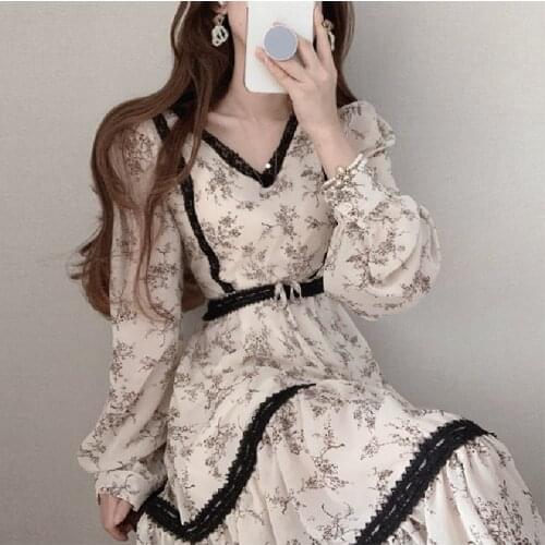 Korean One-Piece WomenS Dress Chiffon Dress 2021Spring WomenS Clothing New Suitable For Office Ladies Casual Dress Female Robe