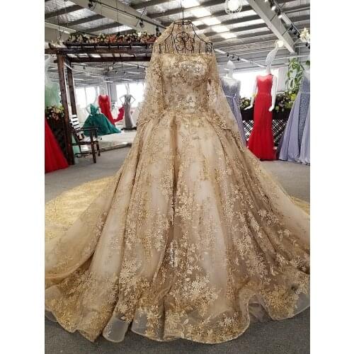 SSYFashion New High-end Gold Wedding Dress Luxury Dubai Vintage Lace Embroidery Beading Court Train Bride Wedding Gown Custom