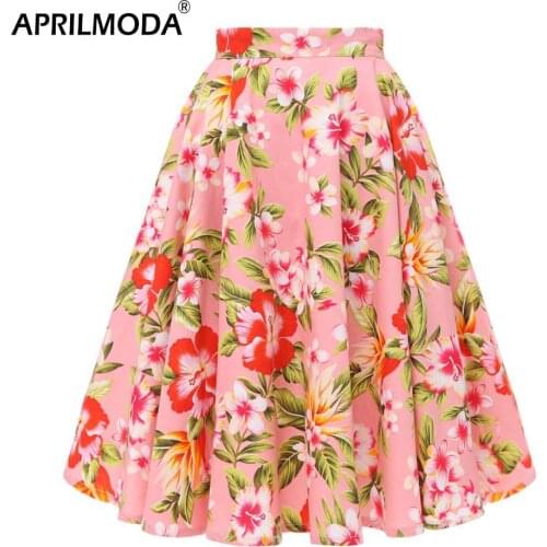 2020 Autumn High Waist Skirt Cotton Womens Polka Dot Floral Print Vinatge Swing Pinup Rockabilly 50s Retro Vintage Party Skirts