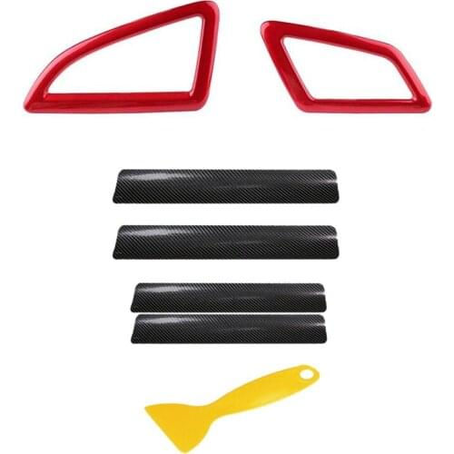 4X Car Door Plate Sill Scuff Cover & 2x Dashboard Air Vent Wind Outlet Cover for 10Th Gen Honda Civic 2016-2020 - Red