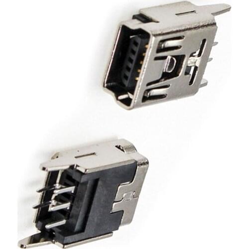 Mini usb 5 pin Type B connector female DIP 2 straight-pin PCB soldering socket jack in-line connector