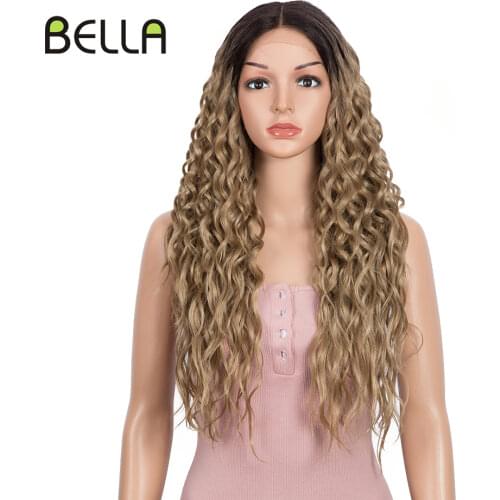 Bella Lace Wig Synthetic Pink Color HD Transparent Lace Wave Curly Hair 27 Inch High Temperature Wig For Woman Cosplay lolita