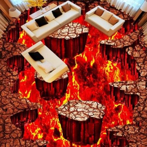 Free Shipping custom 3D volcanic lava street outdoor PVC floor painting kitchen bathroom bedroom thickened flooring wallpaper