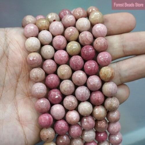 4 6 8 10 12MM Football Shape Faceted Faceted Red Rhodonite Loose Round Beads Diy Bracelet Charm Beads for Jewelry Making 15"