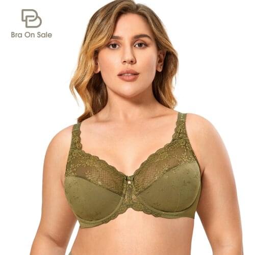 Womens Plus Size Sexy Lace Minimizer Bra Full Coverage Unlined Underwire Smooth
