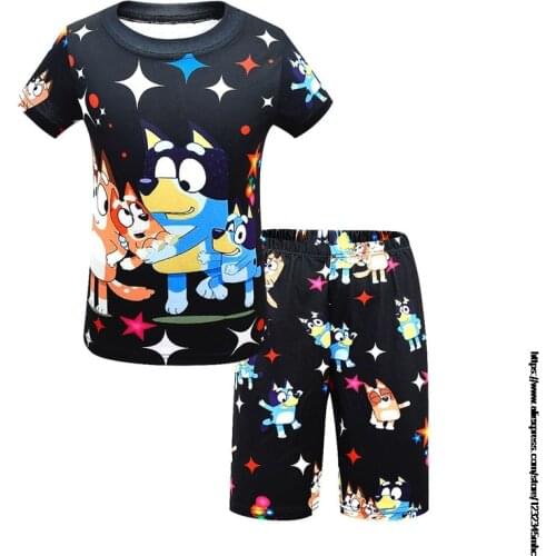 Childrens Summer T-shirt Suit bingo bluey T-shirt Girl Suit T-shirt Shorts 2-piece Set of Boys Leisure Sports 2021 New