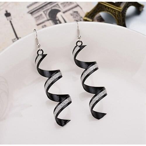 Long Drop Spiral Drop Earrings For Women Girls Gold Black Fashion Statement Earrings Pendants 2021 Women Famous Jewelry