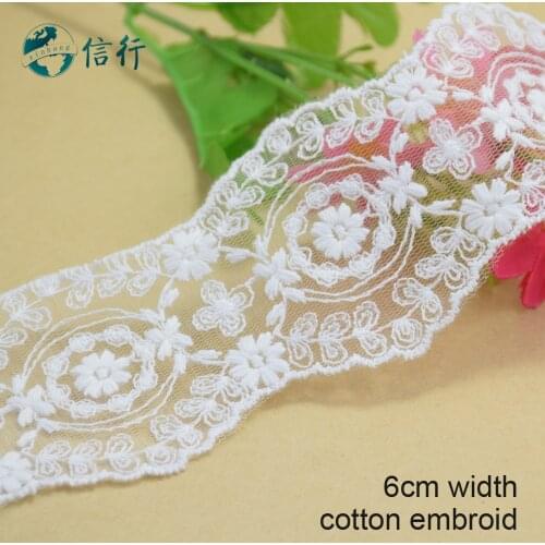 6cm width Cotton embroid lace sewing ribbon guipure trims or fabric warp knitting DIY Garment Accessories free shipping#3591