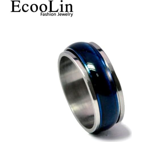 2020 New Design Blue Punk Opals Enamel Stainless Steel Ring Vintage Style For Women Men Fashion EcooLin Jewelry Lots LR221
