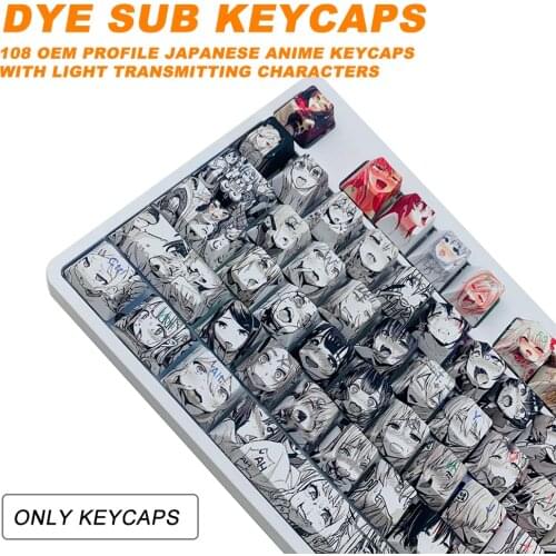 108 Key caps Dye Sublimation PBT OEM Profile Ahegao Japanese Anime Keycaps for Cherry Gateron Kailh Switches Mechanical Keyboard