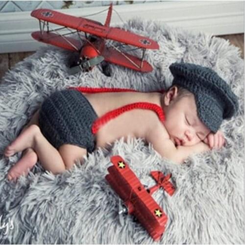 Popodion Aviator Baby Photography Suit Hand-Knitted Newborn Baby Accessories CHD20415