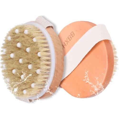 Natural Bristles Round Wooden Shower Body Bath Brush Cellulite Circulation Massage Brush Back Brush LX2549