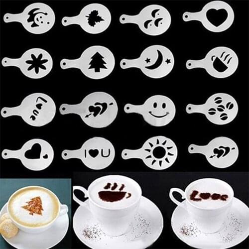 Easy to clean Easy to use 16Pcs Creative Plastic Garland Mold Fancy Printing Model Coffee Foam Spray Template Decor Art Tool TS