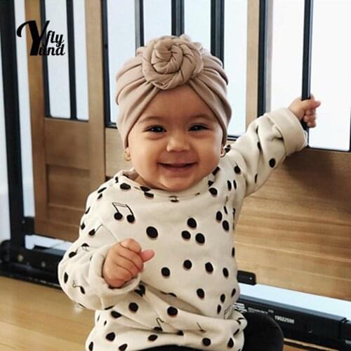 Yundfly Cute Handmade Knotted Infant Indian Hat Soft Skin-friendly Knitting Cotton Baby Turban Cap Newborn Headwear Holiday Gift