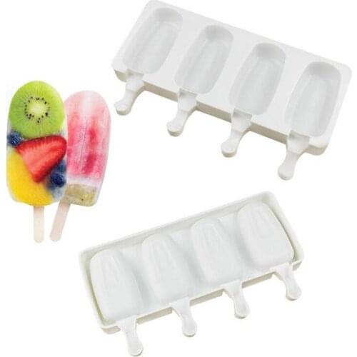 Mini 4 Holes Ice Cream Mold Makers Silicone Thick Material DIY Molds Ice Cube Moulds Dessert Molds Tray With Popsicle