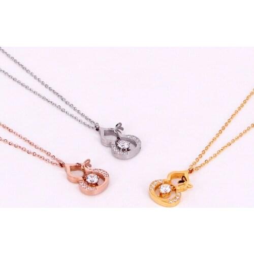 Fashion New Micro Inlaid Crystal Bow Knot Gourd Necklace For Women Necklace Crystal Necklace Women Jewelry Wholesale
