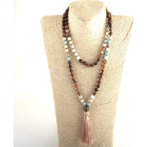 MOODPC Fashion Bohemian Tribal Jewelry 108 Beads Necklace 8MM Natural Stone Tassel Yoga Necklace For Women Lariat Necklaces