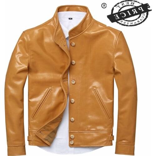 Vintage Genuine Leather Jacket Men Winter Cloth 2021 Streetwear Cow Leather Coat Male Motorcycle Real Leather Coats 120aA