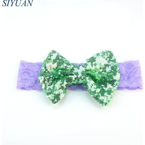 50pcs/lot Soft Lace Headband Big Messy Sequins Bow Glitter Metallic Bowknot Headband Photography Props FD212