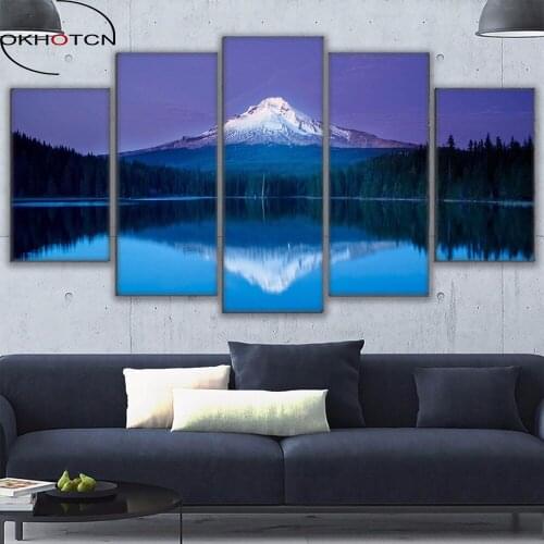 OKHOTCN Modern Wall Art Prints Modular Canvas HD Prints Mountain Painting 5 Pieces Snow Mountain For Living Room Home Decoration