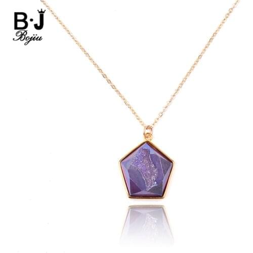 BOJIU Gold Color Druzy Stone Ladies Choker Necklaces For Women Boho Purple Green Blue Pink Drusy Crystal Chain Necklace NKS210