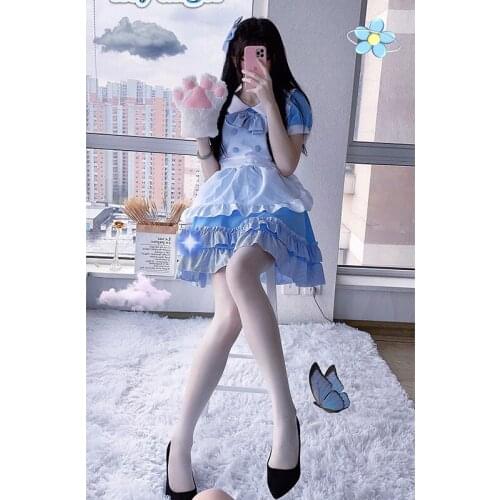 Lolita Dress Japanese Women Maid Outfit Blue And White Apron Dresses Japanese Cute Party Sweet Sexy Dress Cosplay Costumes