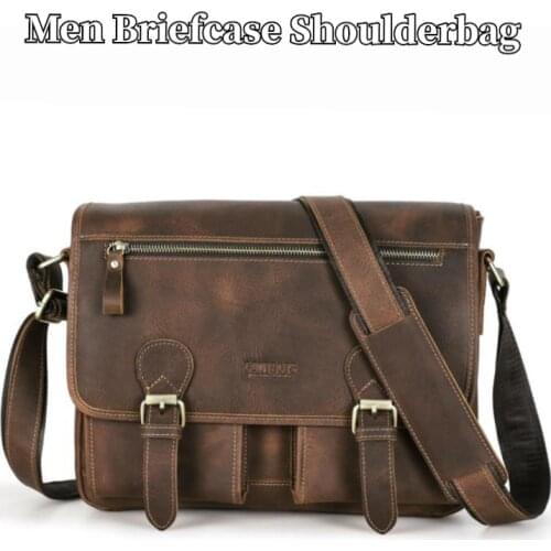 Crazy Horse 100% Genuine Leather Briefcases for Document Totes Messenger Bag Men Shoulder Bags Business Men Briefcase Laptop Bag