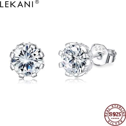 LEKANI 925 Sterling Silver Jewelry Cute Flower Crystal Zircon Stone Stud Earrings For Women High Quality Luxury Silver Earrings
