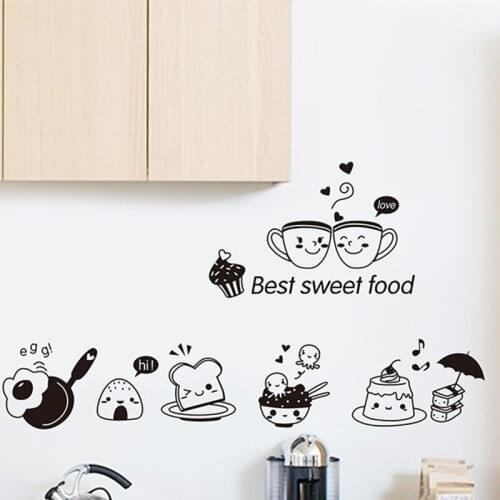 Food Wall Stickers For Kitchen Dining Room Cake Coffee Cups Vinyl Self-adhesive Wallpaper Mural Pegatinas de Cocina Home Decor