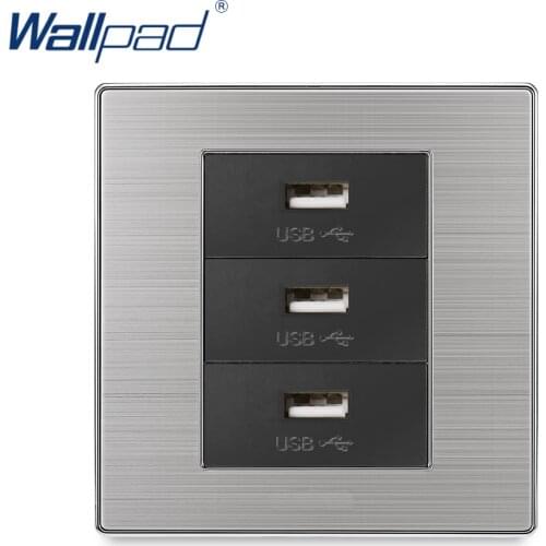 Wallpad 3 USB Charge Port For Mobile 5V 1000mA Output Luxury Wall Power Charger Stainless Steel Satin Metal Panel