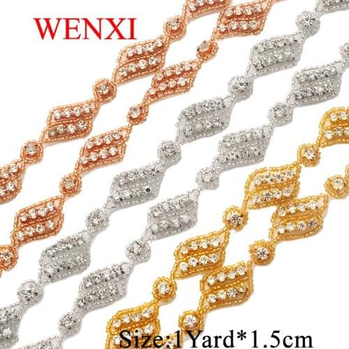 WENXI 30YARD Crystal Rhinestone Applique Sewing On stick on Bridal beaded Trim For Wedding Dress Sash belt Haed band WX881