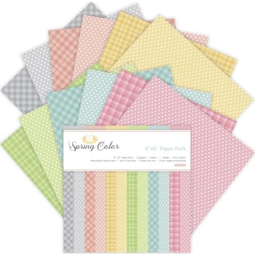 YPPCRAFT 12pcs 6" Single-side Printed Spring Colors pattern creative papercraft art paper handmade scrapbooking kit set books