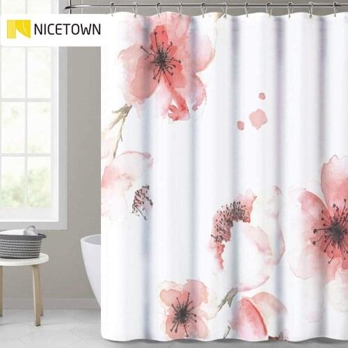 Bathroom Shower Curtain Waterproof Pink Floral Polyester Fabric Liner Modern Decoration Washable for Girls Stalls Bathtubs
