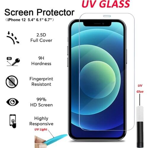 For iPhone 12 Pro Max 12 Mini Full Glue UV Liquid Screen Protector 2.5D Full Coverage Tempered Glass For iPhone 12 Mini UV Glass