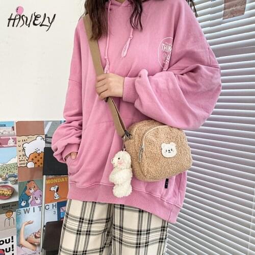 Japanese Style Imitation Lamb Hair Bag For Women 2021 Fashion Plush Small Crossbody Bags Flap Shoulder Bag Women Phone Bag Bolsa